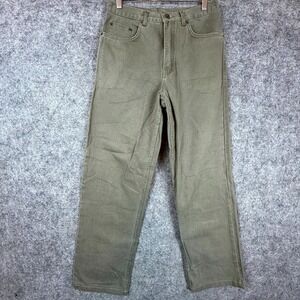 Vintage Logo Corduroy Pants Mens 30x44 Olive Green Cotton Mid Rise Straight Leg